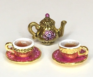 3 Pc Tea Set - Pink on Gold